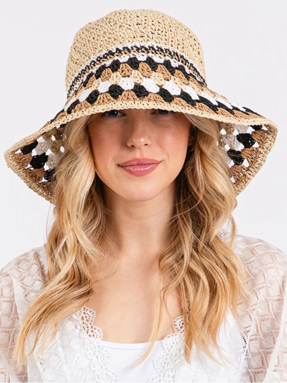 NEW BOHO PATTERNED STRAW BUCKET SUN HAT